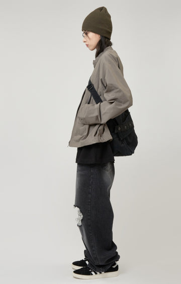 Eyelet denim cross bag